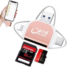 4 in 1 SD TF Card Reader, 5Gbps, Pink, Compatible with iOS, Android and Windows Devices