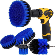 Electric Drill Cleaning Brush Set, 4 Pieces, Blue, High Quality Nylon and Polypropylene Brush Heads