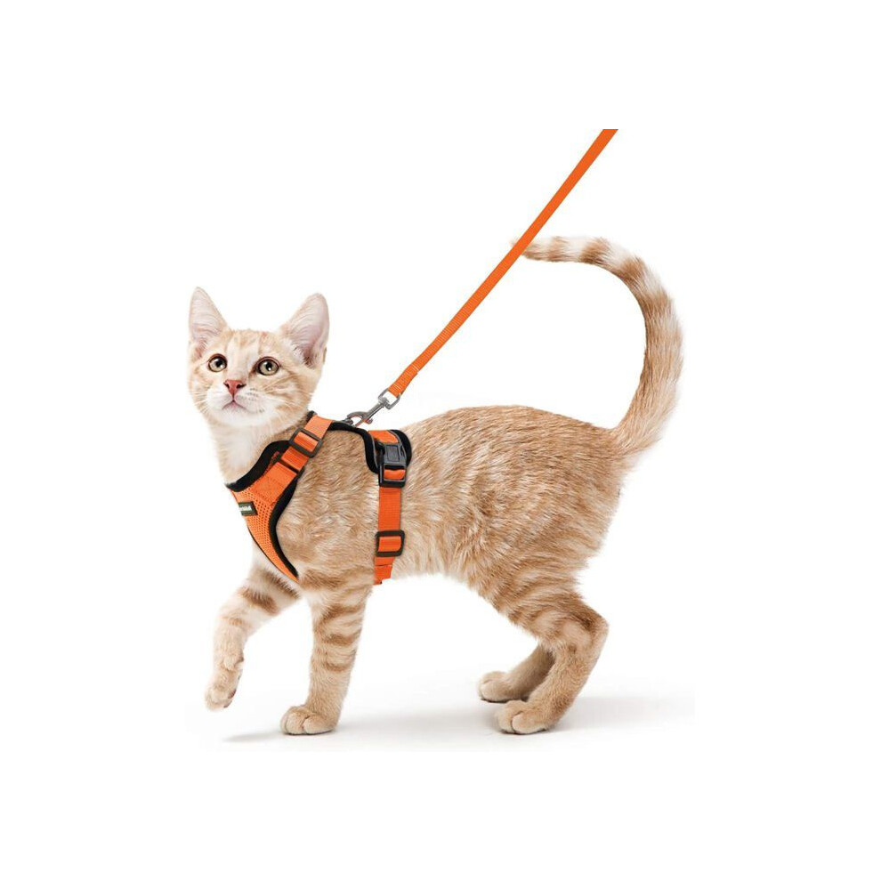 Adjustable Reflective Cat Harness With Leash, Breathable Small Dog Vest, Orange, Soft Padded Fit 7291005342902