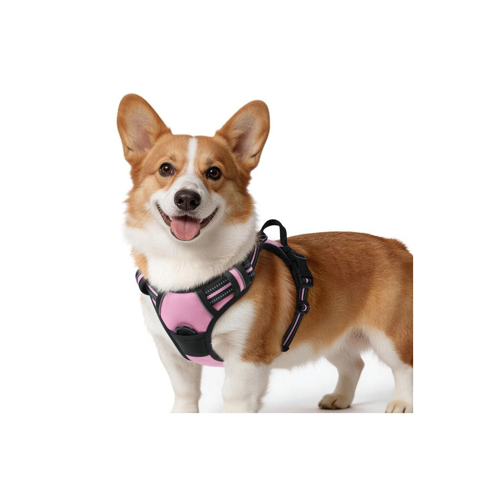 Adjustable Pink Reflective Dog Harness, Front Clip No Pull Vest With Leash Hook For Walking And Hiking 6189346259779