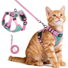 Cat Harness and Leash Set for Small Dogs, Soft Adjustable Vest with Reflective Stripes, Green and Pink XS