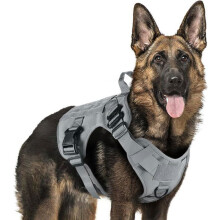 Adjustable Tactical Dog Harness XL Grey, Durable for Hiking, Training and Hunting, Padded Vest