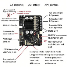 App DSP Tuned 2.1 Amplifier 2x50W Subwoofer 100W Effects WS2812 Inputs TF/USB/SPDIF/AUX Output I2S A