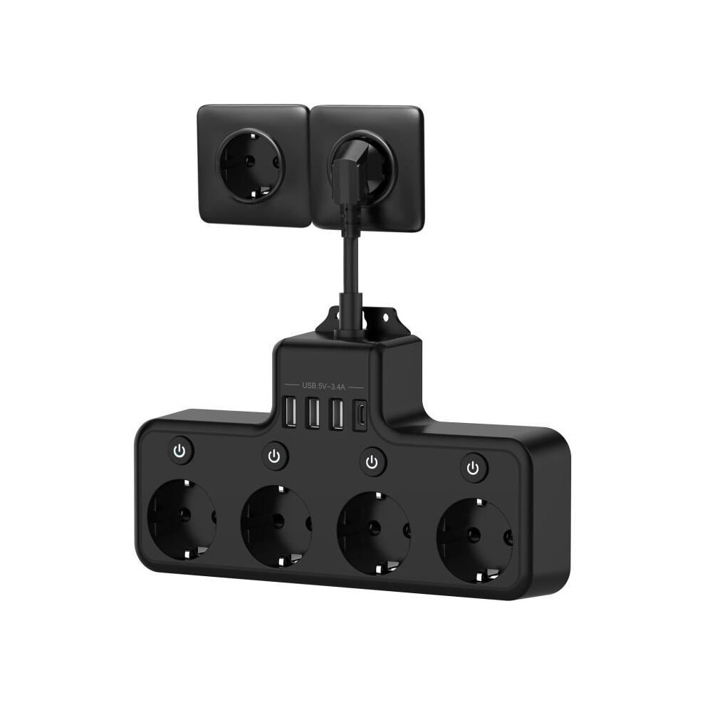 4 Way Power Strip With 4 Switches, 4000W 16A, 3 Usb-A And 1 Usb-C, Black 3538249139450