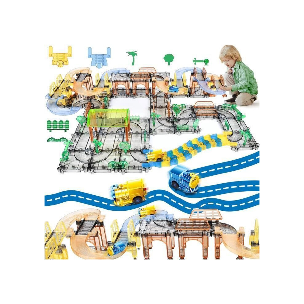 Kids Circuit Train Toy Set With Tracks, Racing Car Track Playset, Gift For Boys And Girls, 132 Pieces 6286716209713