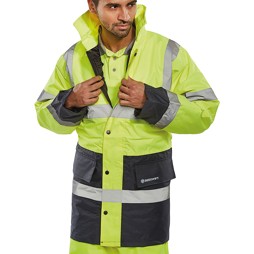 Beeswift Fleece Lined High Visibility Traffic Jacket Saturn Yellow/Navy Blue 4XL Ctjflttsyn4xl 5030566377211