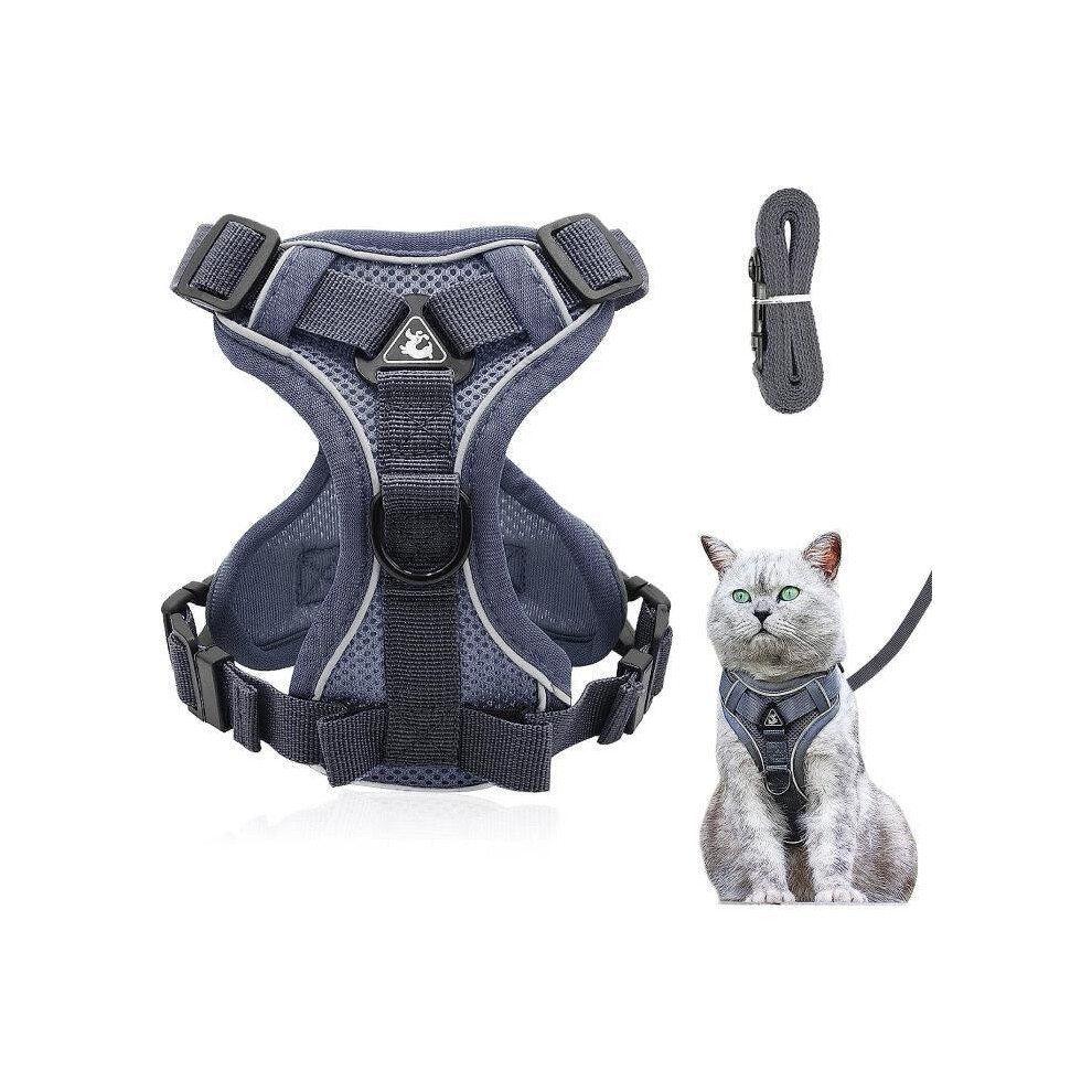 Adjustable Escape Proof Cat Harness With Leash Soft Breathable Chest Vest For Cats And Puppies Grey Xl 7346218191431
