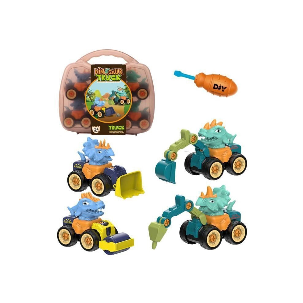 4 In 1 Diy Construction Vehicle Toy Set With Screwdriver For Kids, Dismantle And Assemble Dinosaur Theme 4526224121223