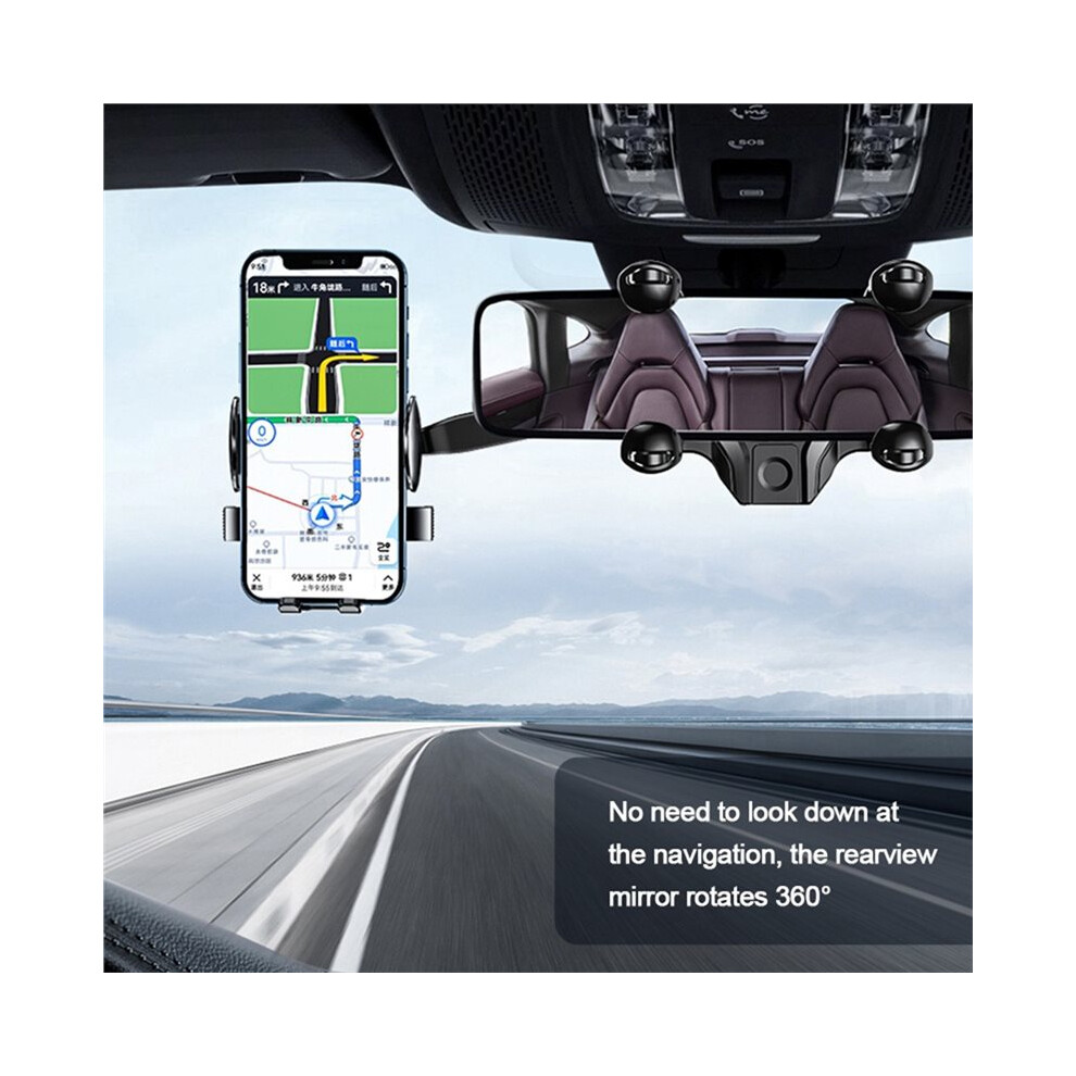 Car Rearview Mirror Phone Holder 360 Retractable Cell Phone Holder Clip Universal Adjustable Rotating Accessories, 1Pc 6031335066328