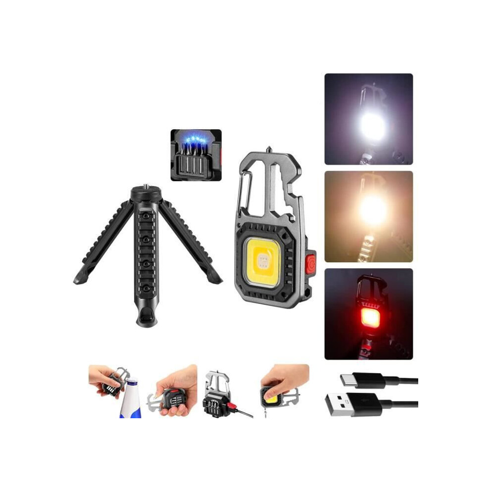 Multifunctional Rechargeable Led Work Portable Cob Flash Keychain Torch With 7 Modes, Waterproof And Tripod Light 4526224121490