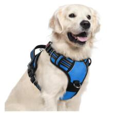 Rabbit Dog Harness No-Pull with 3 Buckles Easy to Put On Reflective Adjustable Harness for Dogs Blue XL