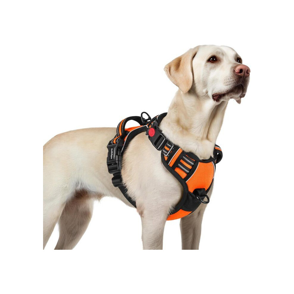No-Pull Dog Harness With 3 Buckles, Easy To Put On, Reflective Adjustable Vest, Orange, Large 4634189259452
