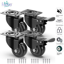 Set of 4 Trace-Free Roulette Wheels 50mm Heavy Duty Load Capacity Up to 200 kg with 2 Swivel Brakes
