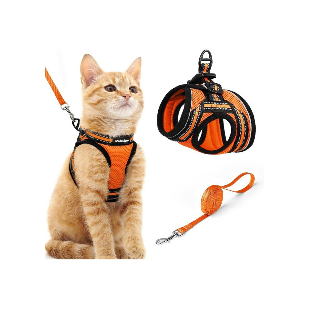 Cat Harness For Kitten And Small Dog, Adjustable Breathable Reflective Vest, Size M, Orange 6189346259663