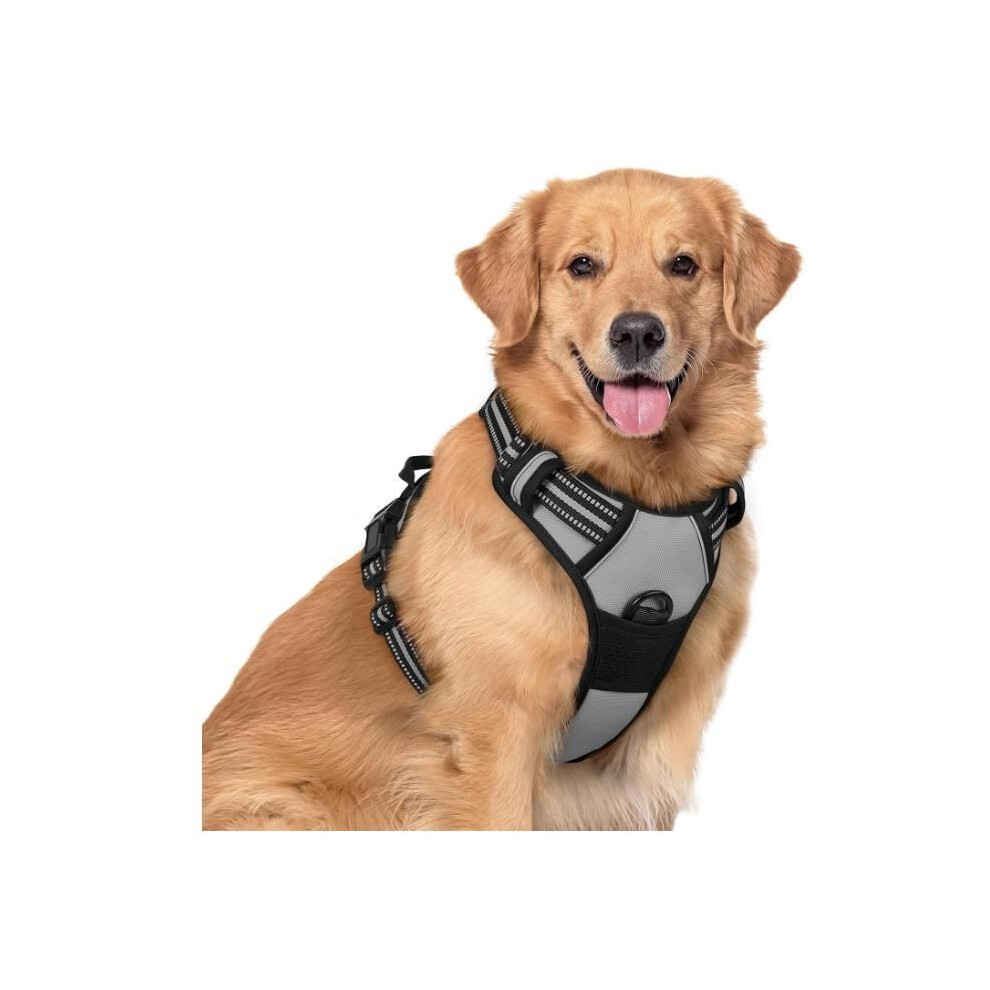 Adjustable Reflective No-Pull Dog Harness For Large Dogs, Front Clip Leash Attachment, Grey Mesh Vest Xl 8584502396844