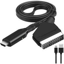 SCART to HDMI Converter, Scart to HDMI Audio Video Adapter with USB Cable for Monitor, Computer, Projector, PC, TV