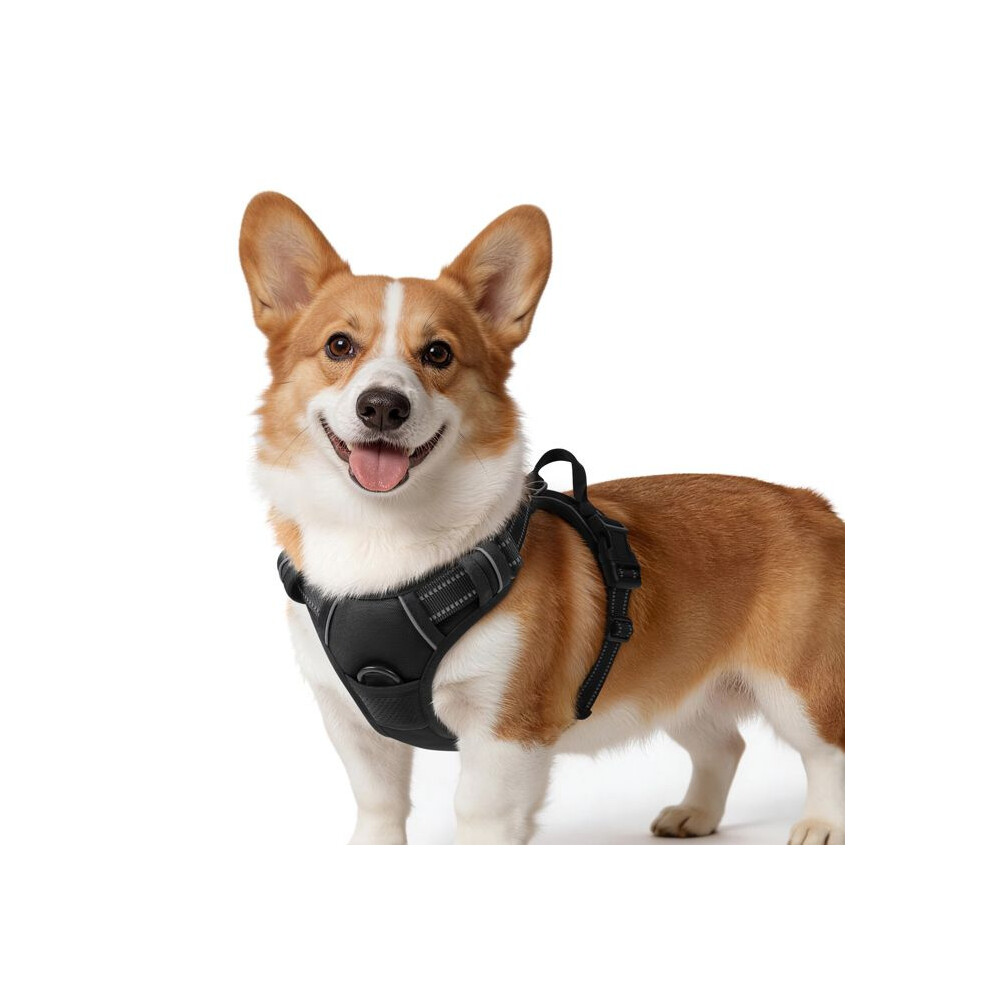 No-Pull Dog Harness Black Reflective Adjustable Vest With Front Clip Leash Attachment For Hiking 8584502396851
