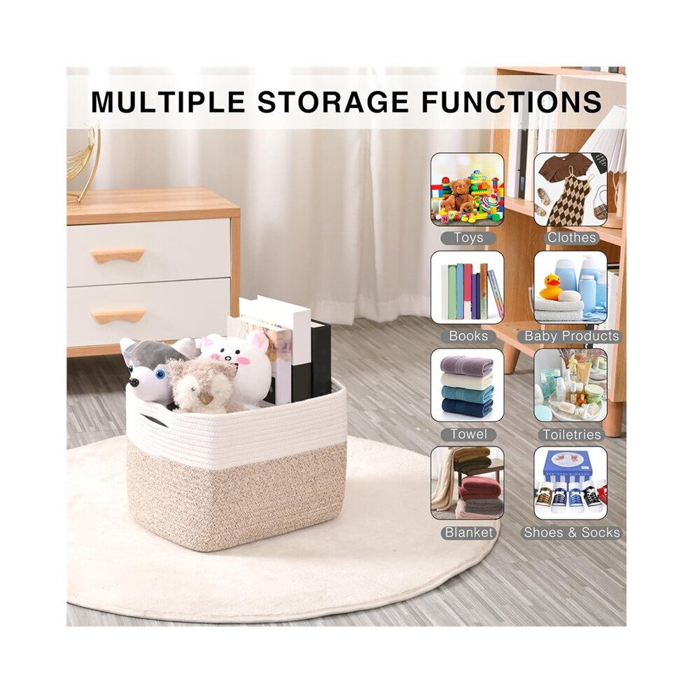 Storage Baskets for Organizing, Woven Cotton Rope Basket for Storage Books, Baby Organizing Baskets, Toy Storage Basket