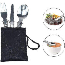 2025 Foldable Camping Cutlery, 2 Sets Stainless Steel Camping Tableware, Lightweight Knife Fork Spoon with Carry Bag for Camping Travel Hiking Picnic