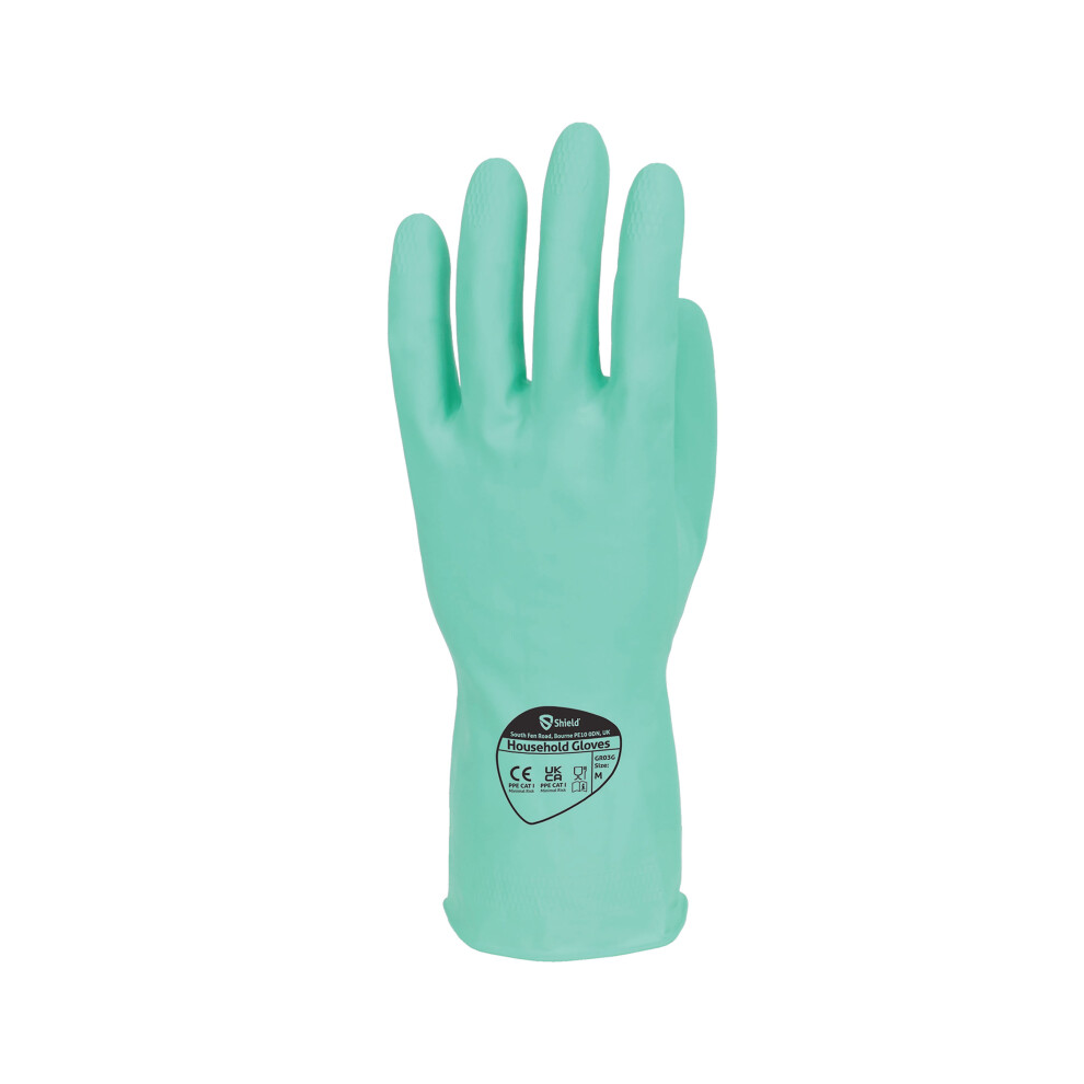 Shield Rubber Household Gloves 0.33Mm 30Cm Pairs Medium Green (Pack Of 12) Gr03g12 5024951010456