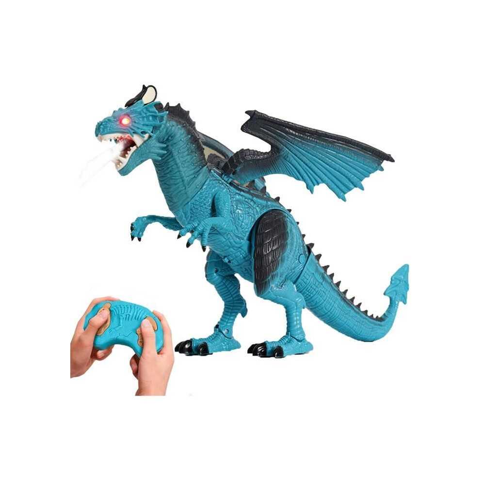 Remote Control Electric Blue Dinosaur Toy with Spray Light Sound Walking Gift for Boys and Children