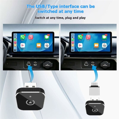 2in1  Wired to Wireless CarPlay Dongle Wireless Android Auto Adapter Bluetooth5.2 USB Plug and 2