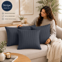 (Pack of 4, Charcoal) 40x40cm Striped Microfiber Cushion Covers | Extra Large Throw Pillow Covers for Sofa & Bed