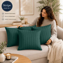 (Pack of 2, Olive Green) 40x40cm Striped Microfiber Cushion Covers | Extra Large Throw Pillow Covers for Sofa & Bed