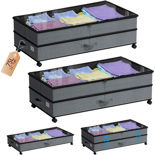 Under Bed Storage with Wheels, Underbed Large Storage Bins with Lid, Adjustable Rolling Storage Containers for Clothes 2
