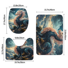 Dragon Sky Cool Art 3-Piece Bathroom Rug Set Non-Slip Flannel Bath Mat 24"x16" U-Shaped Contour Mat Toilet Lid Cover