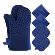 1 Set/6 Stuks Antislip Siliconen Ovenhandschoenen, Magnetronbestendige Ovenhandschoenen, Ovenwanten en Pannenlappen, 6-Delige Set Ovenwanten