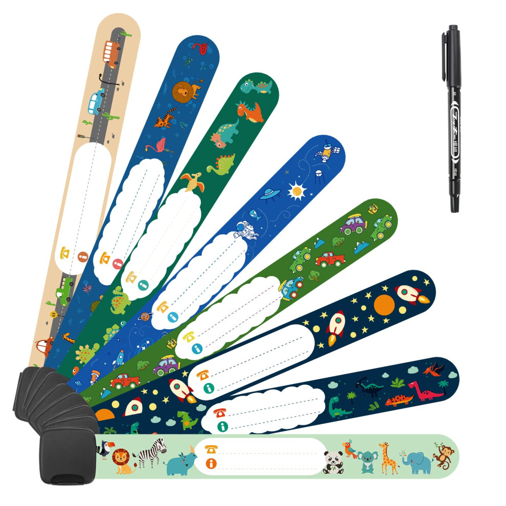 Safety Wristband Bracelets, 8 Pcs Child Kids Id Bracelet With Pen For Child Emergency Bracelet, Anti Lost Safety Id Wristband Waterproof Reus Vicloon