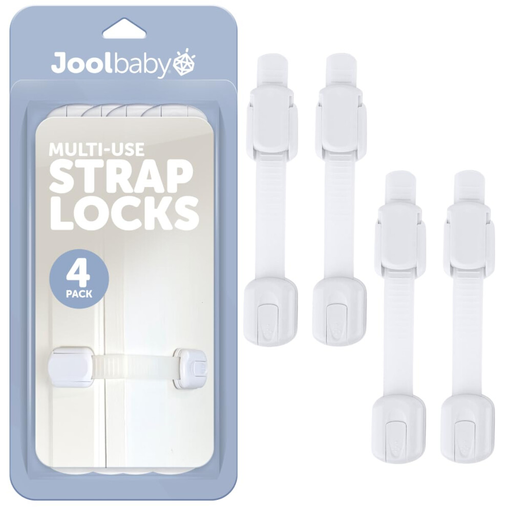 Jool Baby Products Child Safety Strap Locks For Cupboards, Fridge, Cabinets, Drawers, Dishwasher, Toilet, 3M Adhesive No Drilling (Pack Of 4) 5001611318015