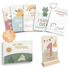 HuBorns - Baby Milestone Cards in English to Remember the Most Special Moments, 46 Beautifully Designed Baby Monthly Milestone Cards, Ideal Baby Card