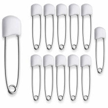 12 Baby Nappy Safety Pins, 2.2 Inch Diaper Plastic Push-in Pins, 55mm Durable Head Fasteners With Safety Lock Closures, Stainless Steel, Ideal for Te