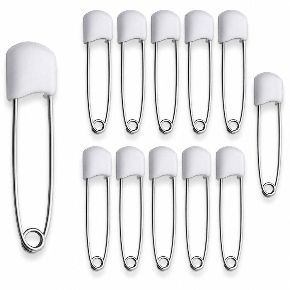 D.a.y. Republic 12 Baby Nappy Safety Pins, 2.2 Inch Diaper Plastic Push-In Pins, 55Mm Durable Head Fasteners With Safety Lock Closures, Stainless Steel, Ideal For Te