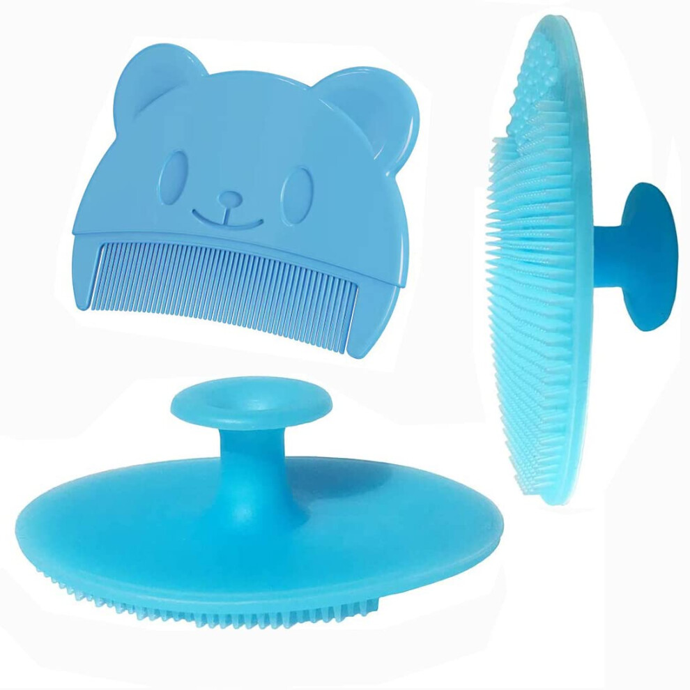 Huayingmei Baby Bath Brush, Baby Cradle Cap Brush, Silicone Massage Brush, Baby Comb, Children's Comb（3Pcs） (Blue)