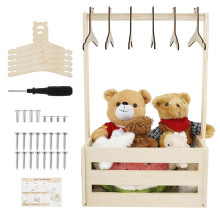 Wooden Baby Shower Crate Closet with 5 Hangers, Wooden Baby Shower Hamper Basket with Handle, Decorative Basket Storage Crate, Newborn Clothes Wardro