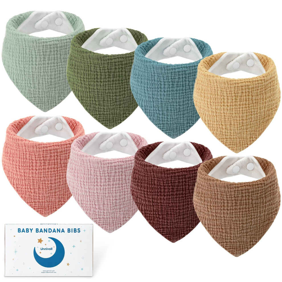 Unnivoll Muslin Baby Bibs 100% Cotton Bandana Dribble Bibs 8 Pack Baby Bib For Drooling And Teething With Adjustable Snaps, Soft And Absorbent, 0-36