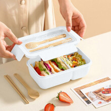 Lunch Box Bento, 2 Compartments, Eco-Friendly, Dishwasher & Microwave Safe, Bpa-Free, Leakproof, Compact & Portable for Office(White)