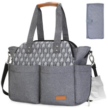 Lekebaby Baby Nappy Changing Bag Satchel Messenger Large Capacity, Arrow Print, Grey