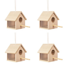 4X Outdoor Bird Houses Transparent Wooden Bird House for Outside,Hanging Birdhouse