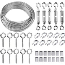 TooTaci 30M Garden Wire for Climbing Plants, 2mm PVC Coated Stainless Steel Cable Rope, Wire Trellis Kit with M5 Turnbuckles Teniosner & Vine Eyes fo