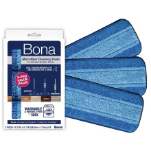 Bona Microfibre Cleaning Pad, for Wood and Hard-Surface Floors, fits Bona Family of Mops, 3 Count (Pack of 3), Blue