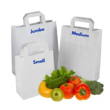 Clearly White SOS Kraft Paper Bags with Handles | 70 GSM -Thickness | SOS Takeaway Lunch Grocery Gift | Take Away Bags for Shopping Store Bakery Rest