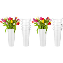 Witte Bloemenemmers, 12 Stuks 9,8 Inch Hoge Gegalvaniseerde Metalen Vazen met Waterdichte Coating, Franse Bloemenemmer