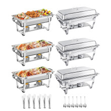 Chafing Dish Buffet Set 9L,Easy Assembly, 6 Pack Food-Grade Stainless Steel Warming Containers,Foldable Frame [Safe Rolled Edge Design], Food Warmer
