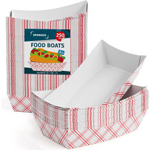 Party Food Trays 3LB White (250 Pack) - Hot Dog Trays Leakproof & Freezer Safe - Cardboard Food Boxes Disposable - Paper Food Trays for Serving Party