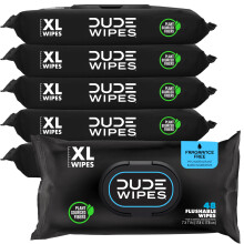 DUDE Wipes - Flushable Wipes - 6 Pack, 288 Wipes - Unscented Extra-Large Adult Wet Wipes - Vitamin-E & Aloe - Septic and Sewer Safe