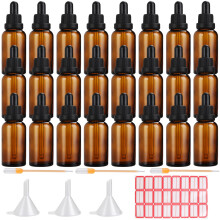 YOUNTHYE 24PCS Glass Dropper Bottles, 50ml Empty Amber Bottles with 3 Glass Pipette, 3 Funnels, 24 Labels, Refillable Dropper Bottle for Essential Oi